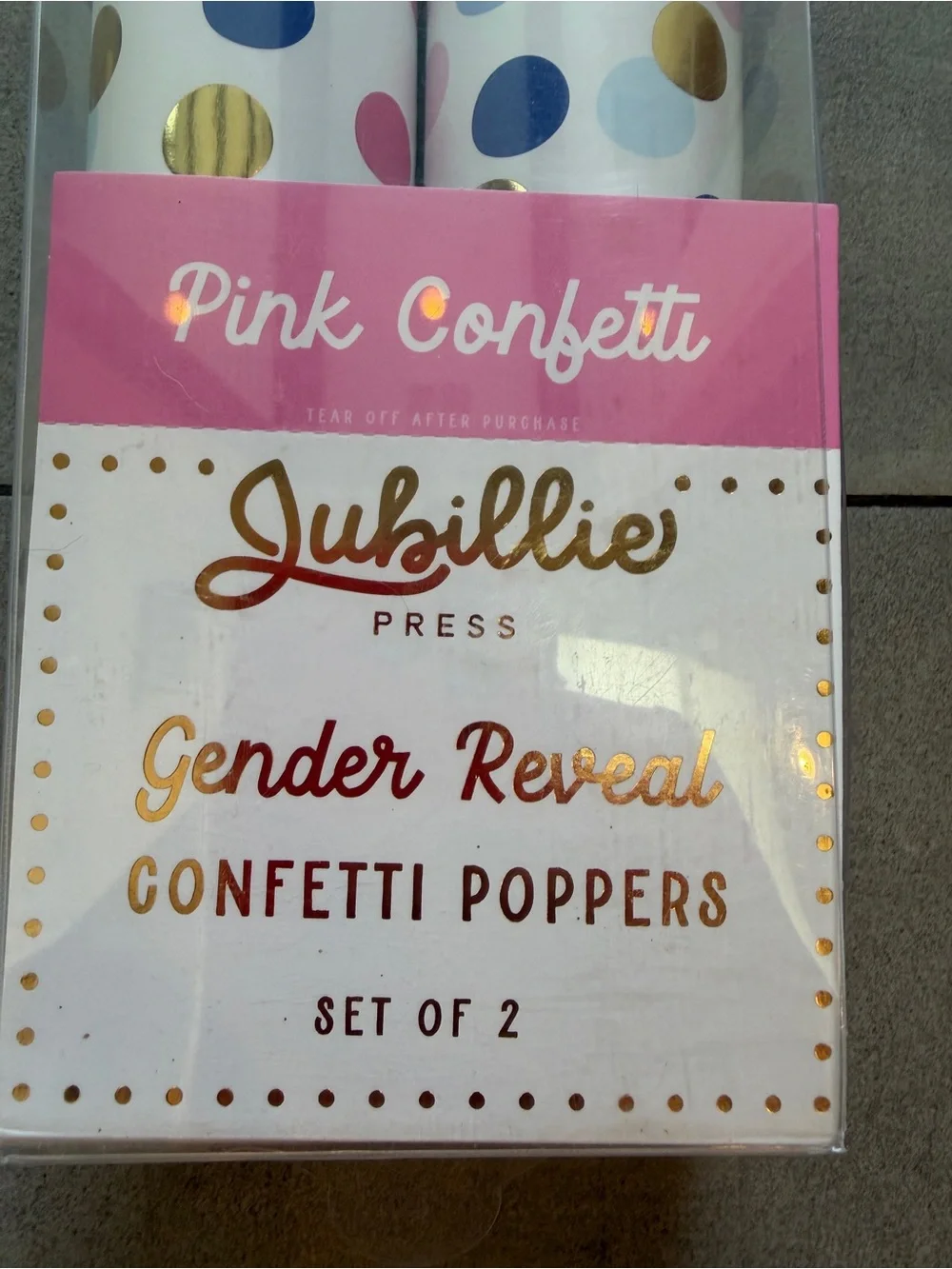 Pink Confetti Gender Reveal Confetti Poppers - Set of 2 in fun pink & blue tubes